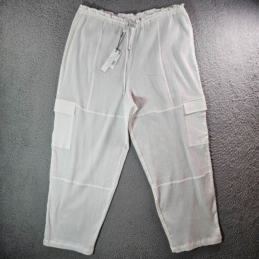 NWT Sanctuary Lightweight Cargo Pants‎ Women Large Cotton Pull-On White Beach